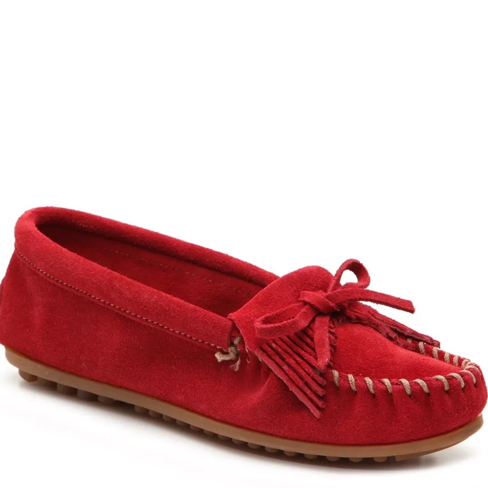 Minnetonka Red Suede Moccasins with Bow